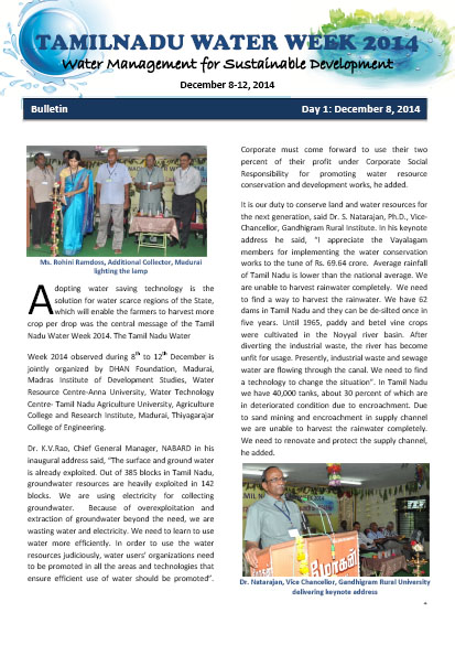 Tamil Nadu Water Week 2014 - Bulletin - Day1