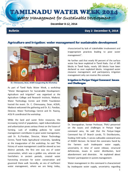 Tamil Nadu Water Week 2014 - Bulletin - Day2