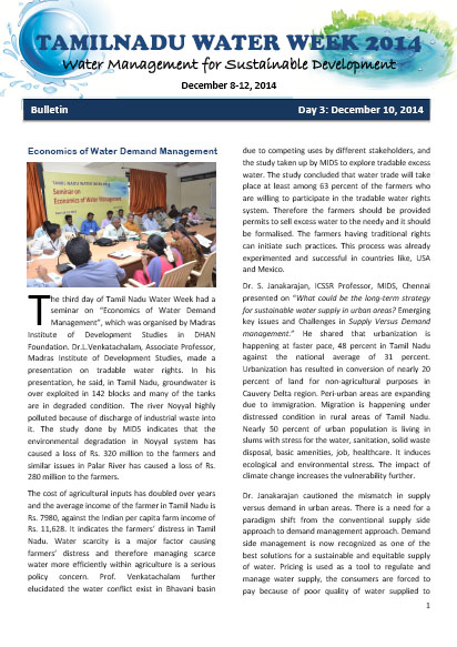 Tamil Nadu Water Week 2014 - Bulletin - Day3