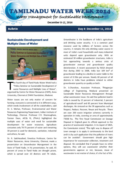 Tamil Nadu Water Week 2014 - Bulletin - Day4